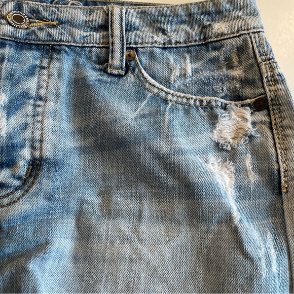 Y2K American Eagle Mini Jean Skirt Women 2 Light Denim Cotton Frayed Hem Casual - Picture 11 of 11